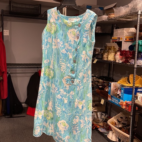 60/70 dress in coral blue, midi sleeveless dress with buttons by colonial lady - Picture 6 of 6